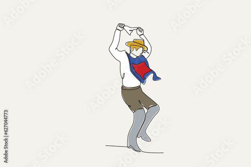 Color illustration of a man dancing. Fiestas patrias chile