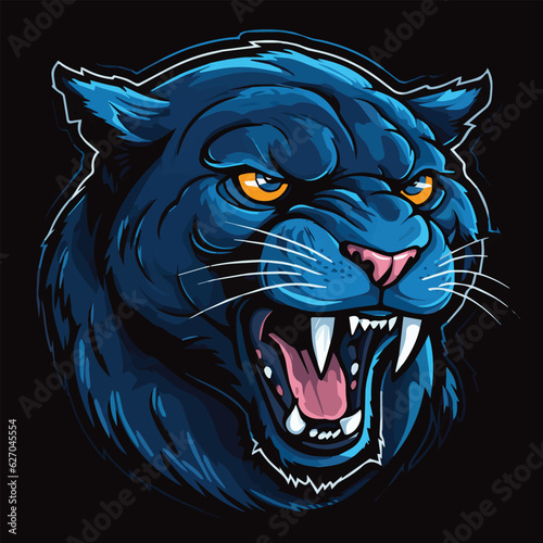 Panther Mascot Vector illustration with black background, Modern Sports Logo of Agressive Panther roaring, Panther Emblem design for Esports team 