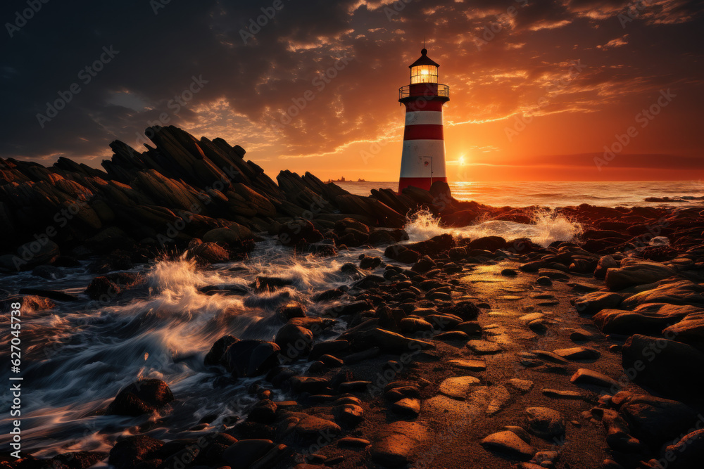 Magnificent Lighthouse with Marvelous Light. Generative AI
