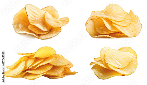 heap of potato chips isolated on transparent background