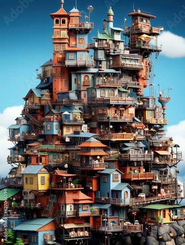cluster of houses on top of each other, generative ai © FrankBoston
