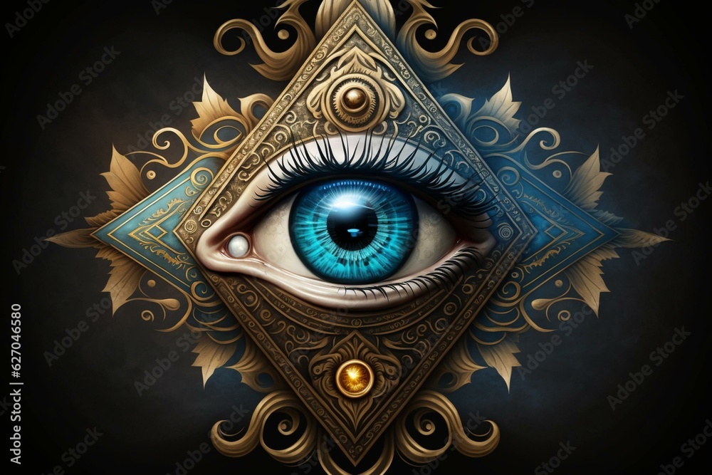 Illustration of mystical third eye symbol. Generative AI