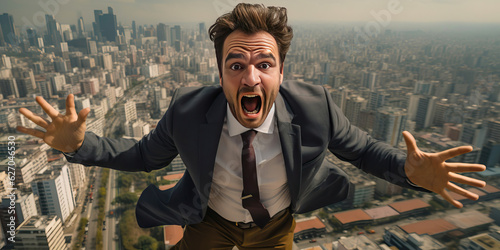 Euphoric businessman jumpin...