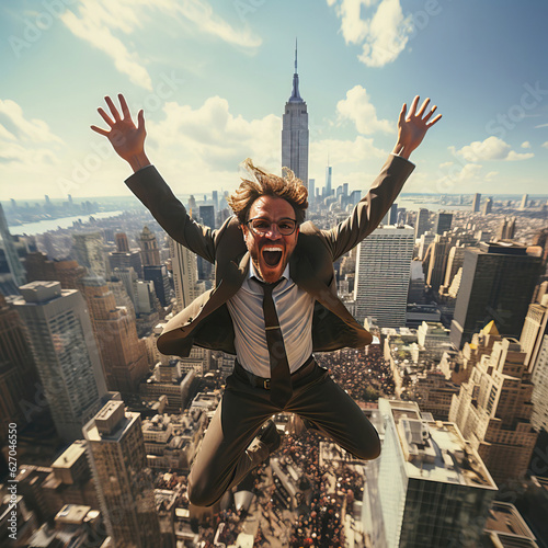 Euphoric businessman jumpin...