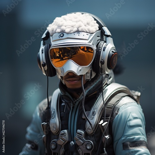 Man dressed on a futuristic...
