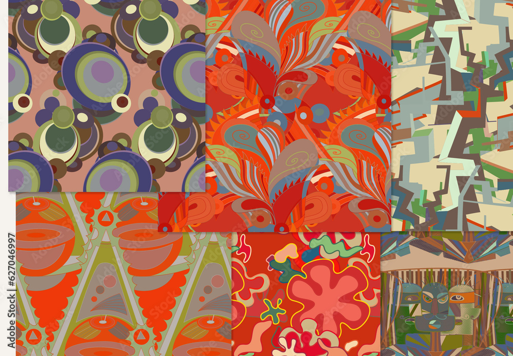 Set of Abstract Seamless Patterns with Cubism Art Elements and Graffiti ...