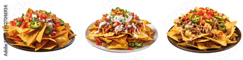 Plate of freshly made spicy nachos isolated on transparent background
