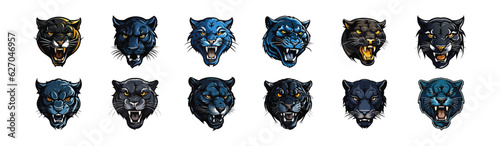 Angry Panther Mascot Set, Variations of Panther Logo mascot illustration, Vector Pack of Panther Cutout Illustration isolated on white background, Panther design T shirt print