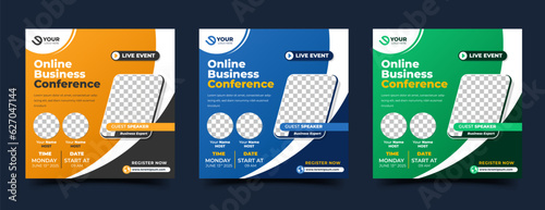Social media post design template collection for webinar, seminar, podcast, and conference invitation