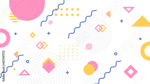 Memphis geometric background with abstract element shapes. Graphic minimal texture for holiday poster, card, social media. Abstract pattern with circle, halftone dots. Geometry banner. vector