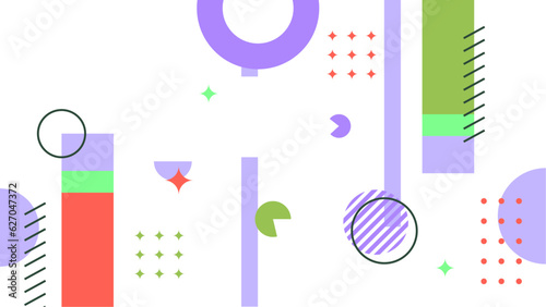 Creative vector frame background with 3d isometric geometric shapes. Vector illustration. Memphis style banner design