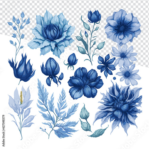 Love in Blooms: Set Collection of Blue Rose Vector Illustrations - Perfect for Weddings and Birthdays 