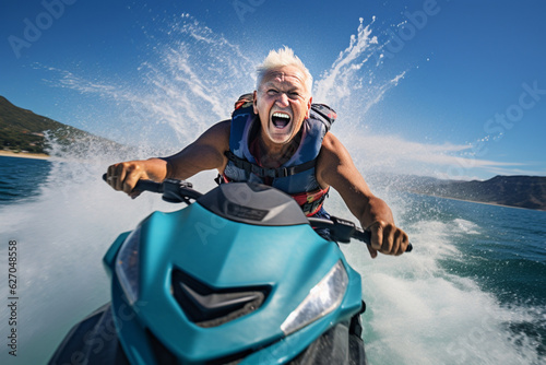 Senior person enjoying life on a jet ski photo