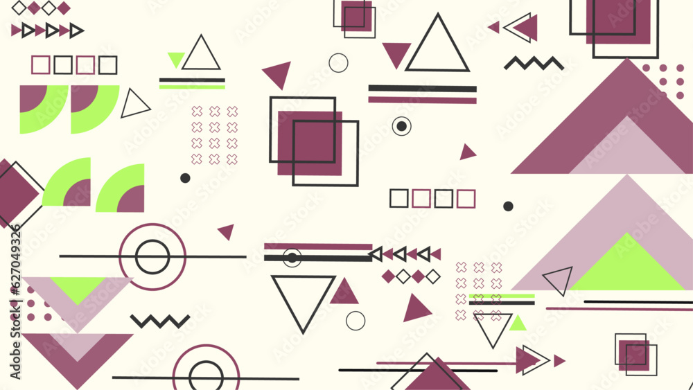 Creative vector frame background with 3d isometric geometric shapes. Vector illustration. Memphis style banner design