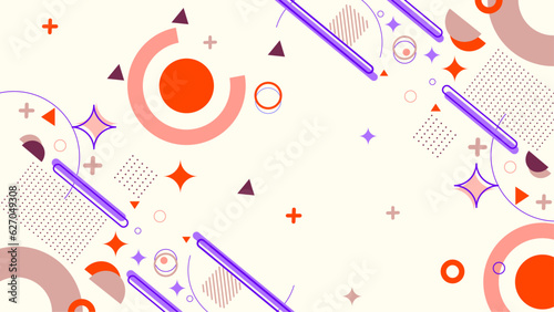 Memphis geometric background with abstract element shapes. Graphic minimal texture for holiday poster, card, social media. Abstract pattern with circle, halftone dots. Geometry banner. vector