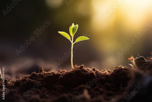 Life's Cycle: A Seedling Emerging from Earth in a Captivating. Generative AI