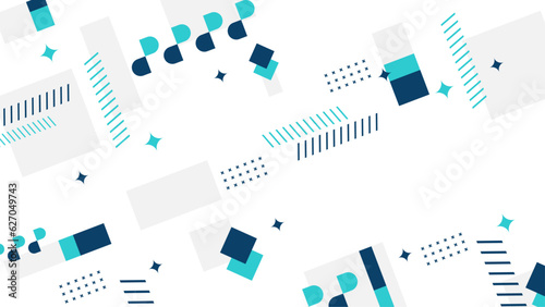 Memphis style geometric confetti background with triangle, circle, square, zigzag and wavy line