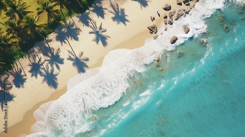 Beach aerial view of sand and palm trees