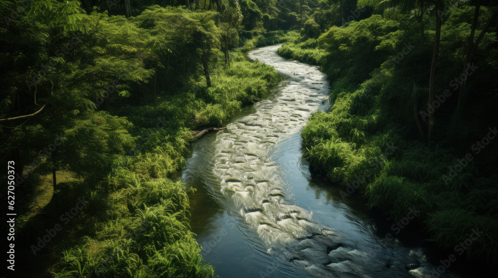 Flowing Life: Water Stream Symbolizing the Cycle of Life. Generative AI