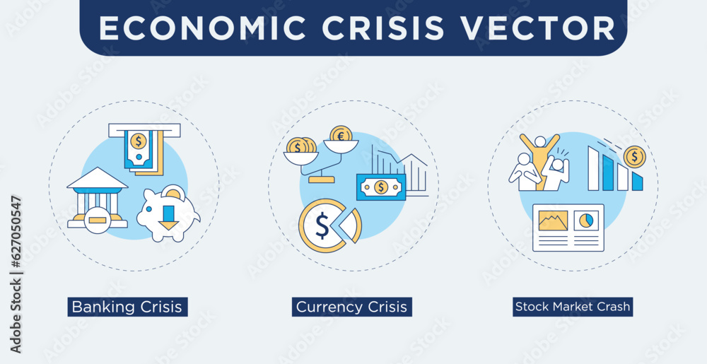 Economic crisis. Editable stroke. Crisis banner web icon vector illustration concept with icon of market crash