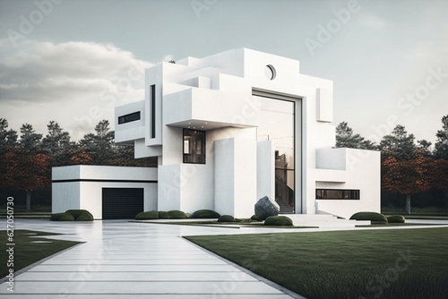 a contemporary, standalone, white mansion. Generative AI