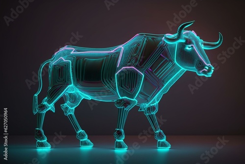 3D neon bull market concept in finance and business. Generative AI