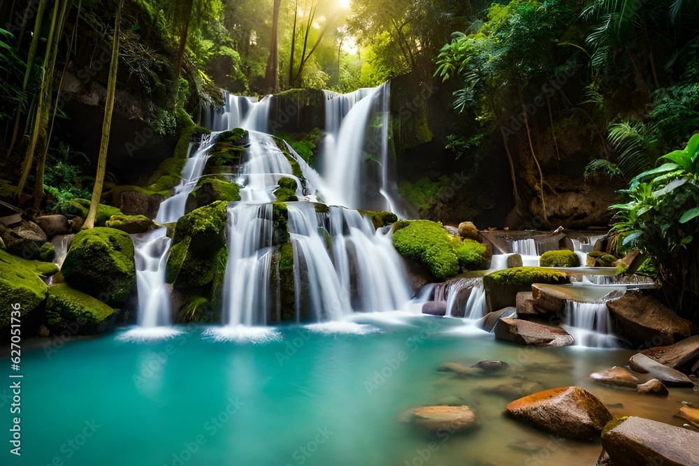 waterfall in the forest Generated with AI