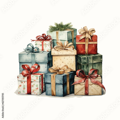 watercolor set of christmas gift boxes