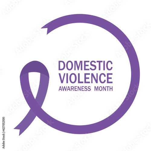 Domestic Violence Awarness Month banner. Purple ribbon and text.