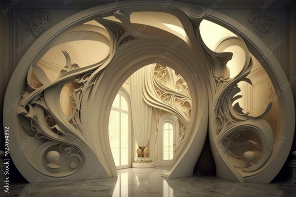Opulent entrance with curved walls made from... Generative AI