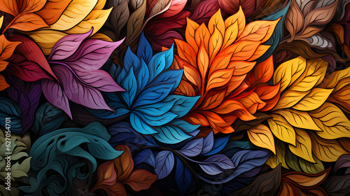 A lot of colorful leaves background Generative AI