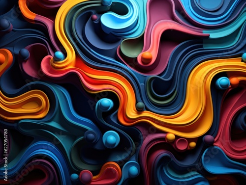 3D swirling shapes pattern in pastel colorful palette. Abstract motion background. AI generated image