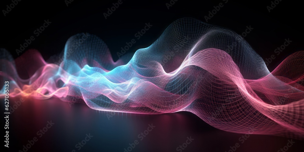 background of plasma wave, Vibrant Blue and Pink Wave in Interconnected Networks with Cinematic Lighting