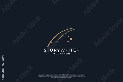 Quill Feather Pen logo design. Minimalist Signature Handwriting logo design vector.