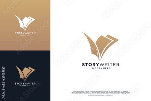 Quill Pen logo design. Minimalist Handwriting logo design vector.