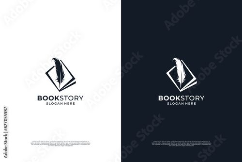 Quill Pen logo design. Minimalist Handwriting logo design vector.