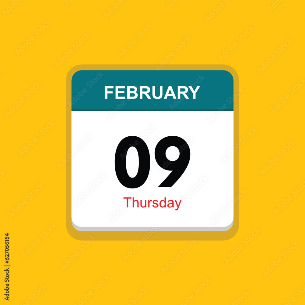 thursday 09 february icon with black background, calender icon