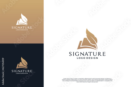 Quill Pen logo design. Minimalist Handwriting logo design vector.