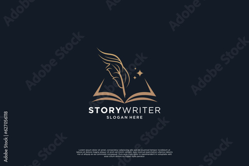 Quill Feather Pen logo design. Minimalist Signature Handwriting logo design vector.