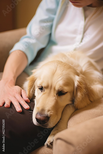 person seeking comfort with pets