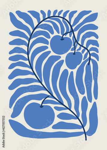 Hand painted abstract wavy floral vector Matisse styled cut out premade poster. Floral aesthetic poster. Modern gallery art botanical print