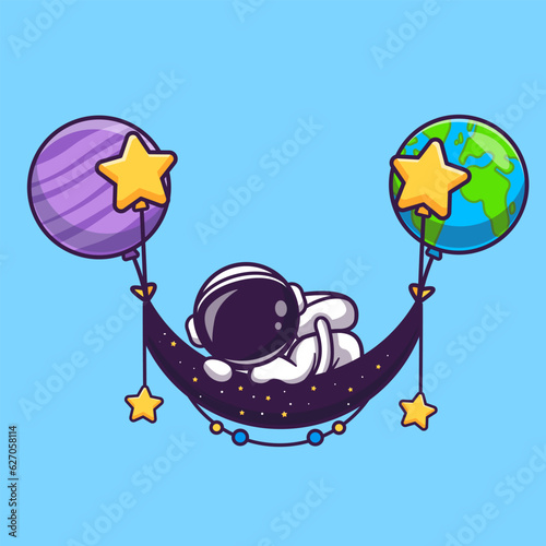 Cute Astronaut Sleeping On Space Swing Planet Cartoon 
Vector Icon Illustration. Science Technology Icon Concept 
Isolated Premium Vector. Flat Cartoon Style