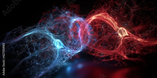 background  Theatrical Display of Blue and Red Electrical Conductors with Energy-Charged Spark