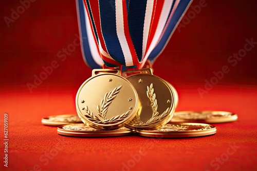 Medals won on red. Photo generative AI