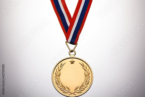 Gold medal with path, ribbon included. Photo generative AI