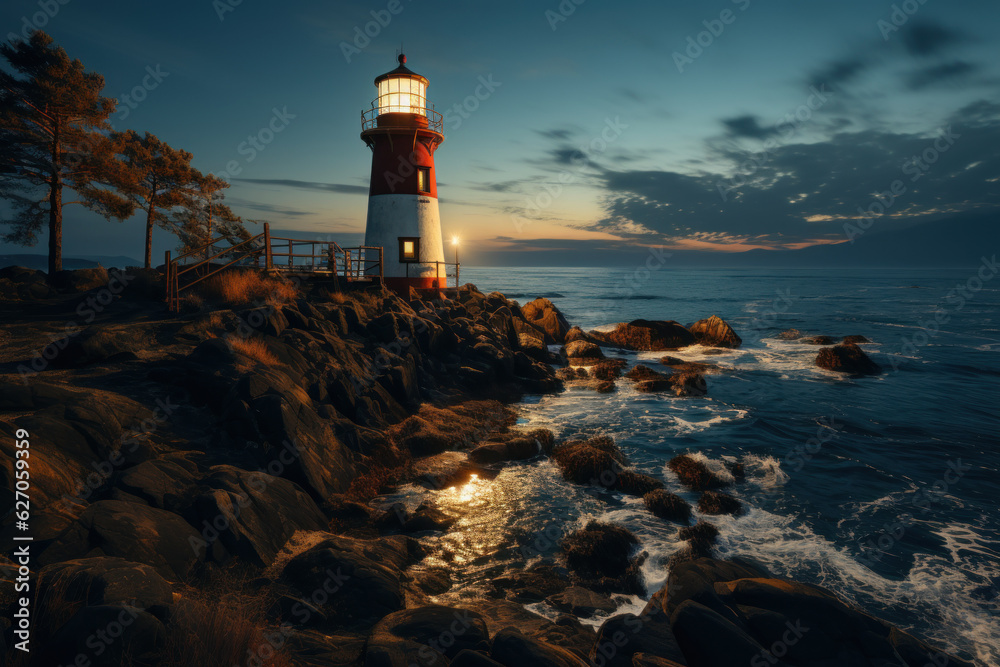 Magnificent Lighthouse with Marvelous Light. Generative AI