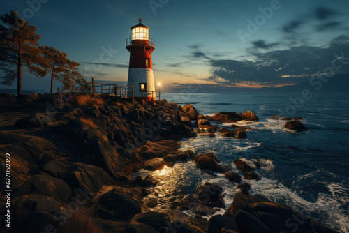 Magnificent Lighthouse with Marvelous Light. Generative AI"