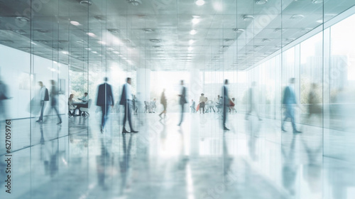 blurred business people in white glass office background. Generative AI