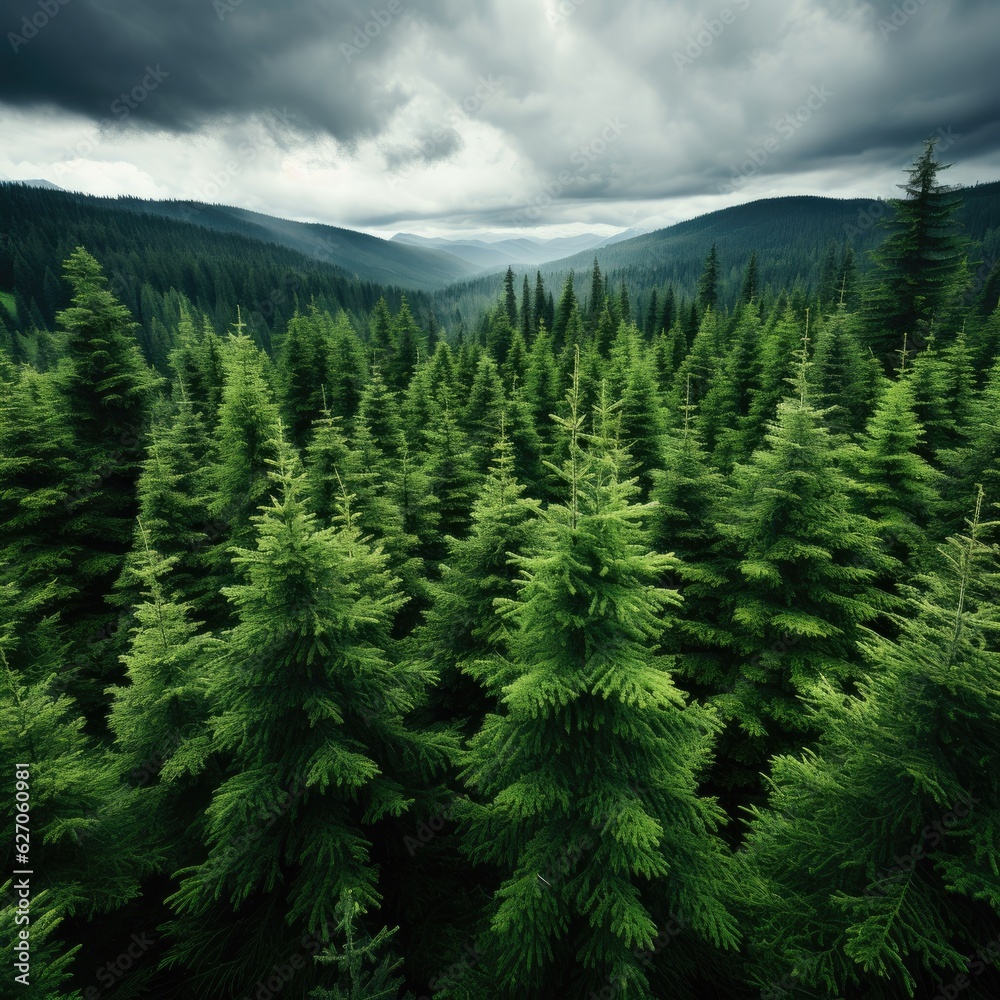 From above, capture the serene beauty of a pine forest. (Generative AI) From above, capture the serene beauty of a pine forest. (Generative AI)