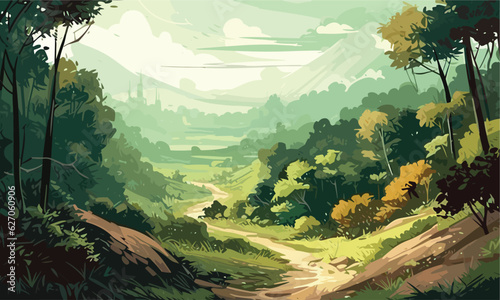 landscape with forest landscape forest daytime so beautiful vector art painting 